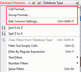 Cell and Group Format menu