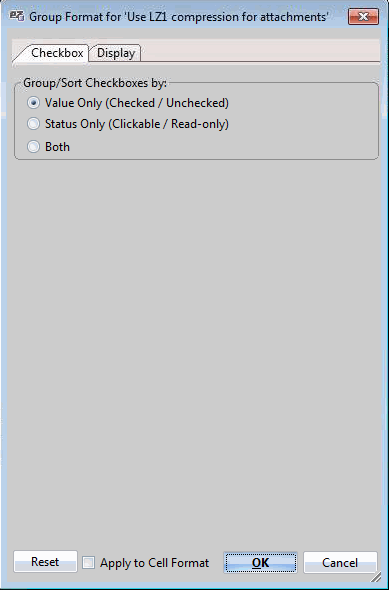 Group Format dialog for checkboxes
