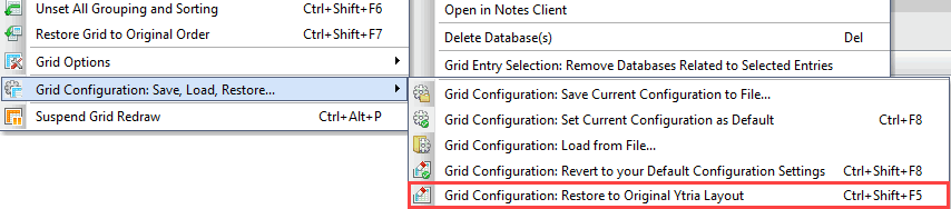 'Grid Configuration: Revert to Original Ytria Layout' - menu