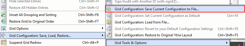 'Grid Configuration: Save current grid configuration to file' - menu