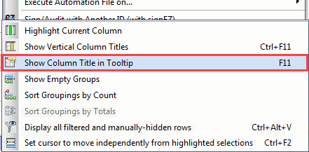 'Show Column Title in Tooltip' menu