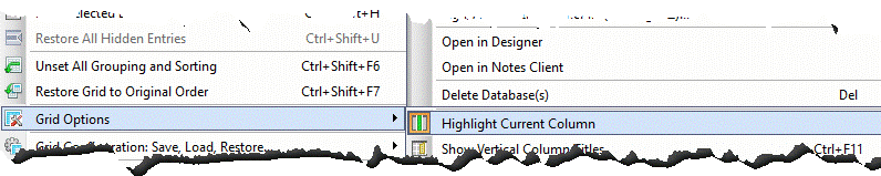 'Highlight Current Column' menu option