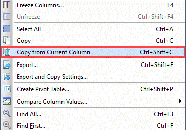 The 'Copy from Current Column' menu option