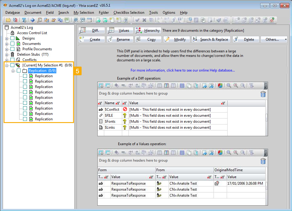 A scanEZ screen showing the selected documents loaded into a virtual My Selection folder.