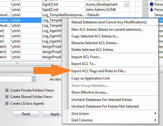 export acl flags and roles to file