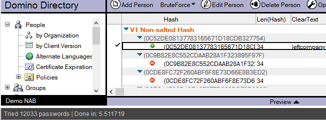 domino directory v1 non salted hash