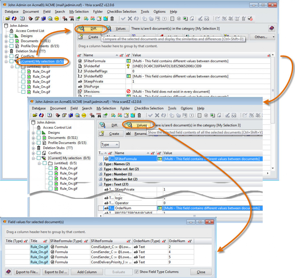 field values for selected documents2