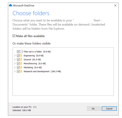 choose folder microsoft onedrive