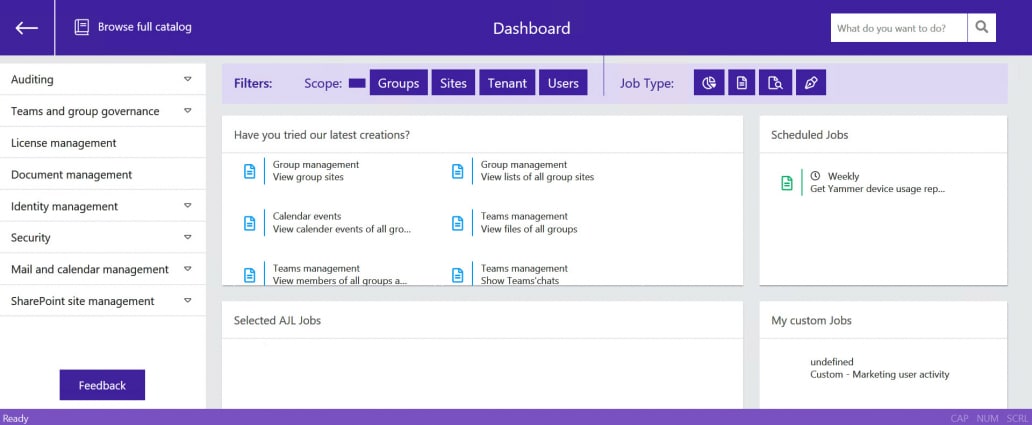 AJL-dashboard-sapio365 microsoft office 365 management