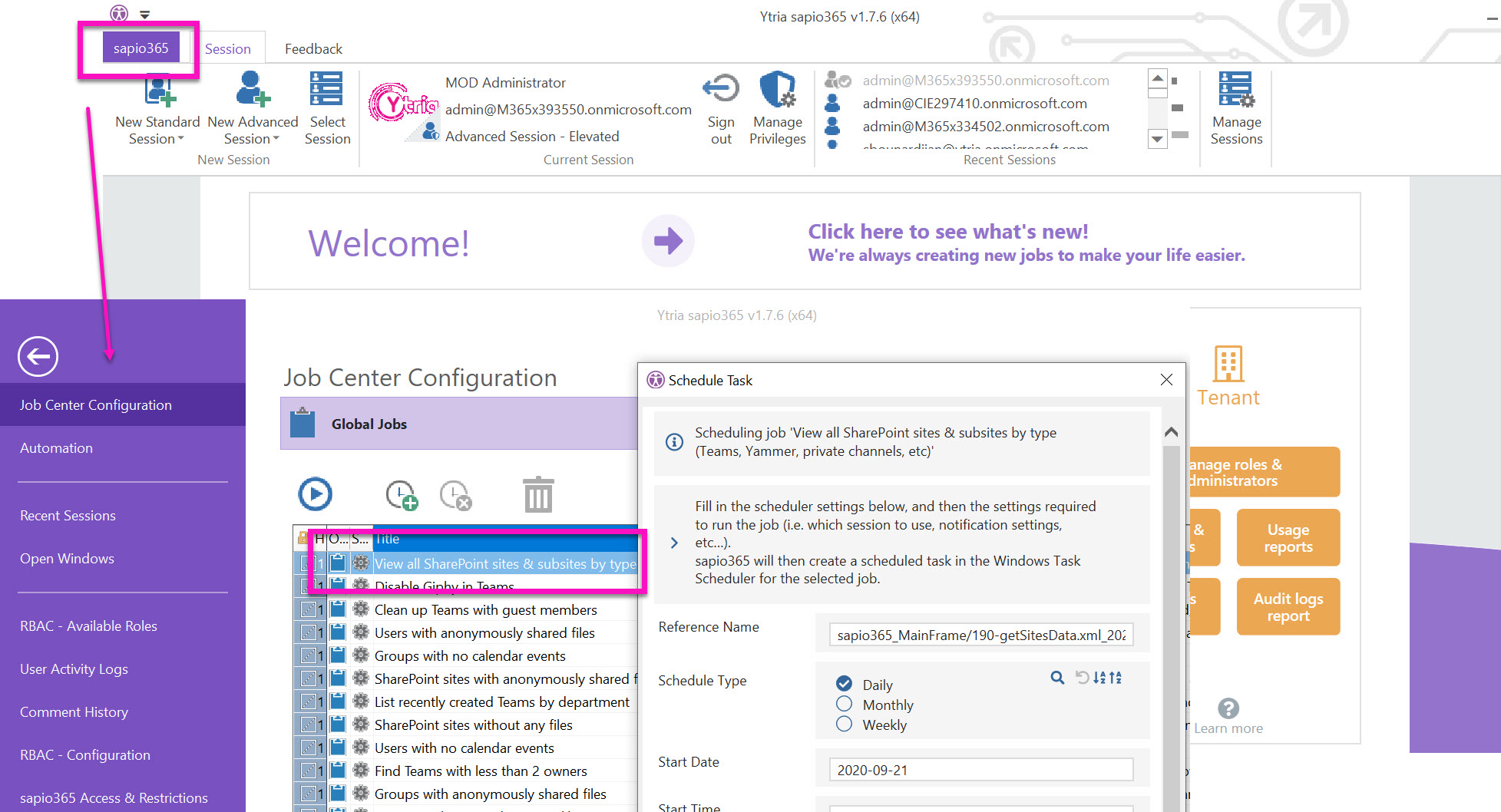 schedule-sharepoint-sites-by-type-job-sapio365