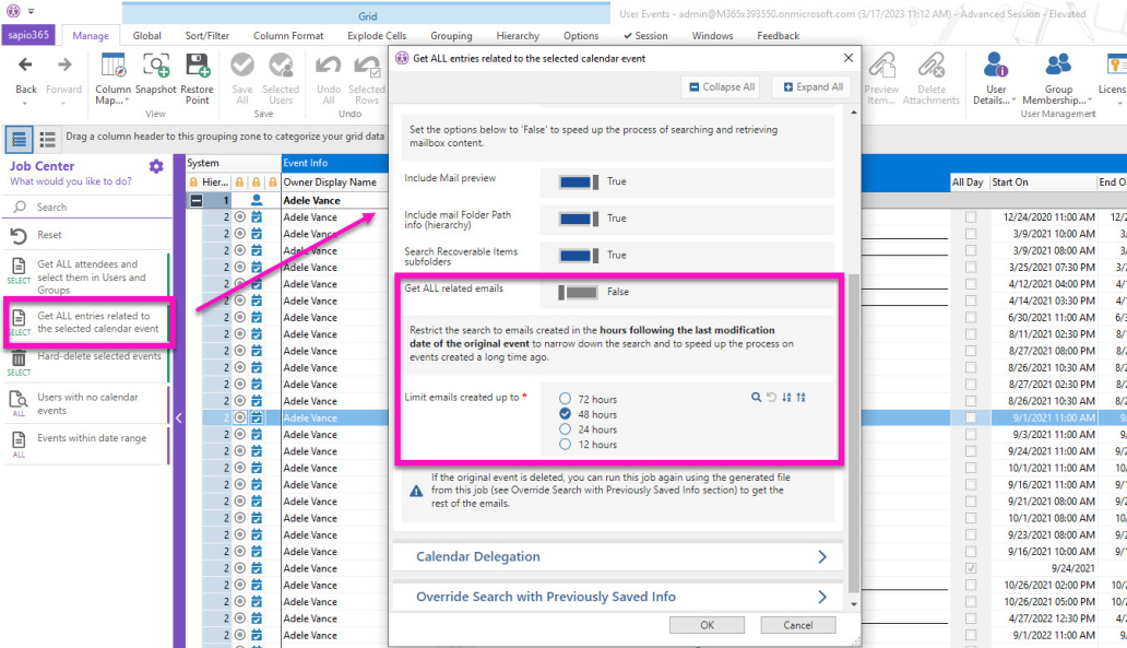 Clean up Microsoft 365 users' calendars and mailboxes faster