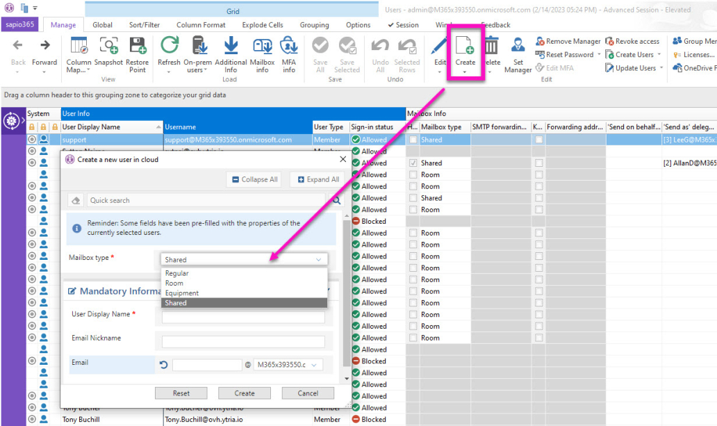 Create a shared mailbox in sapio365