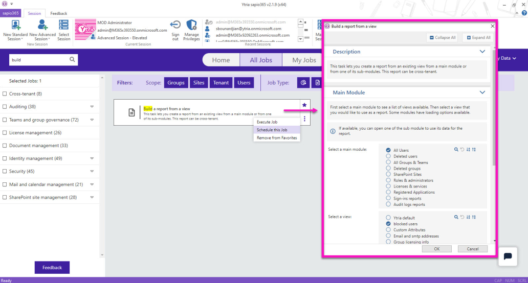 Schedule a Microsoft 365 report based on custom views in sapio365
