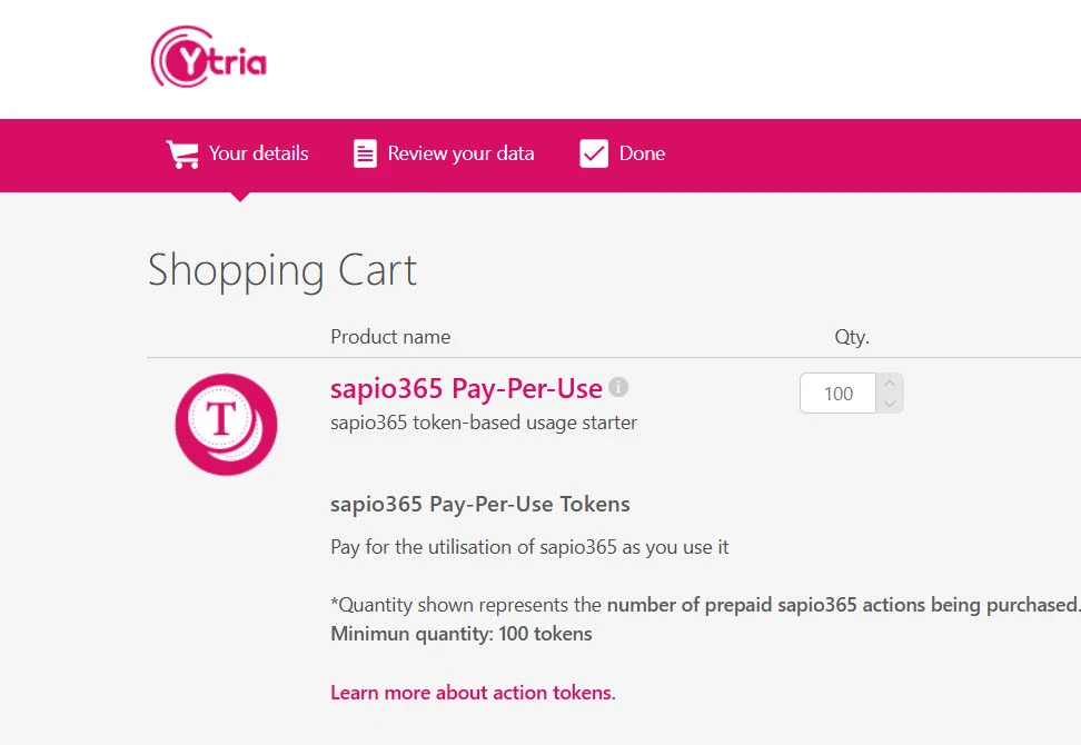 The sapio365 token calculator and cart