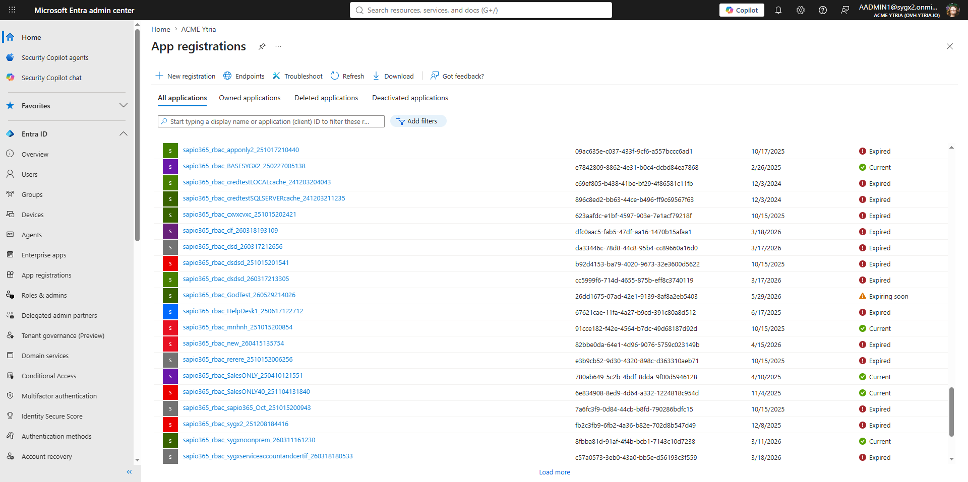 Load more to see all app registrations in the Microsoft Entra Admin Center.