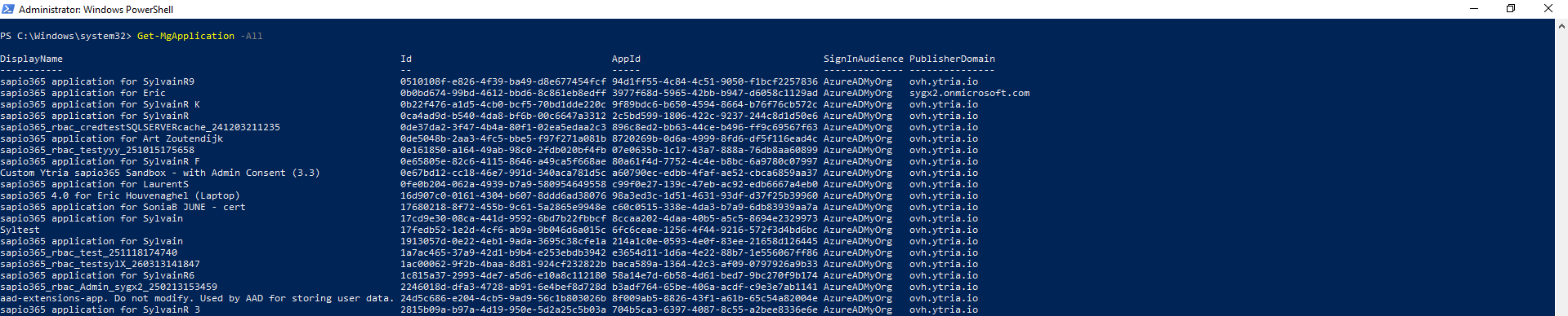 Get a list of all app registrations with Microsoft Graph PowerShell.