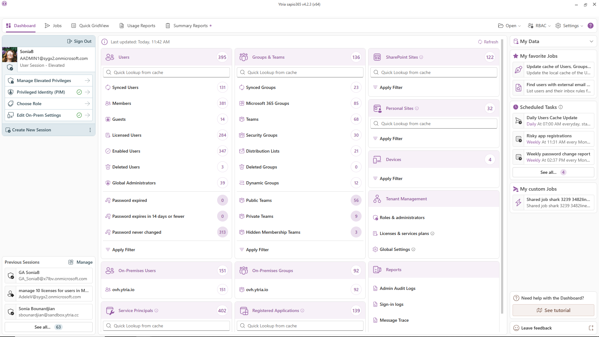 Audit and manage Entra and Active Directory users, groups and more Entra data in sapio365.